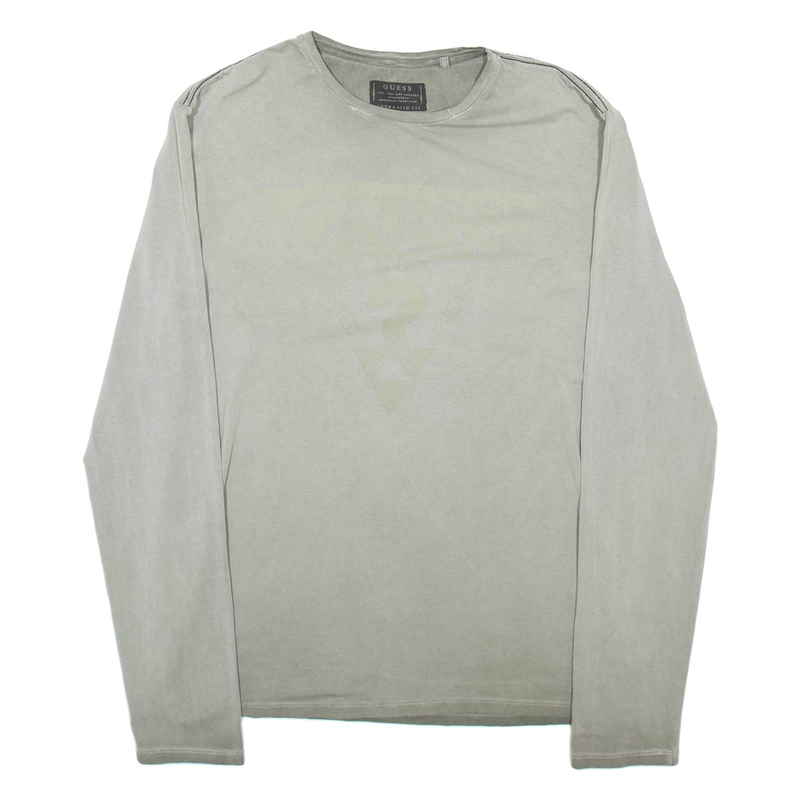 GUESS Mens T-Shirt Grey Long Sleeve XL