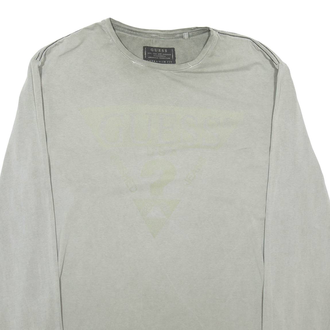 GUESS Mens T-Shirt Grey Long Sleeve XL