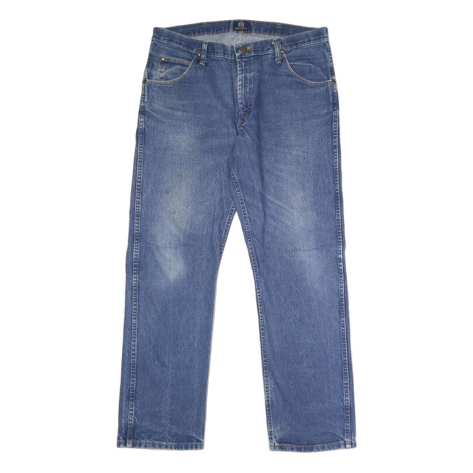 WRANGLER Mens Blue Regular Fit Straight Denim Medium Wash Jeans W36 L32 Classic