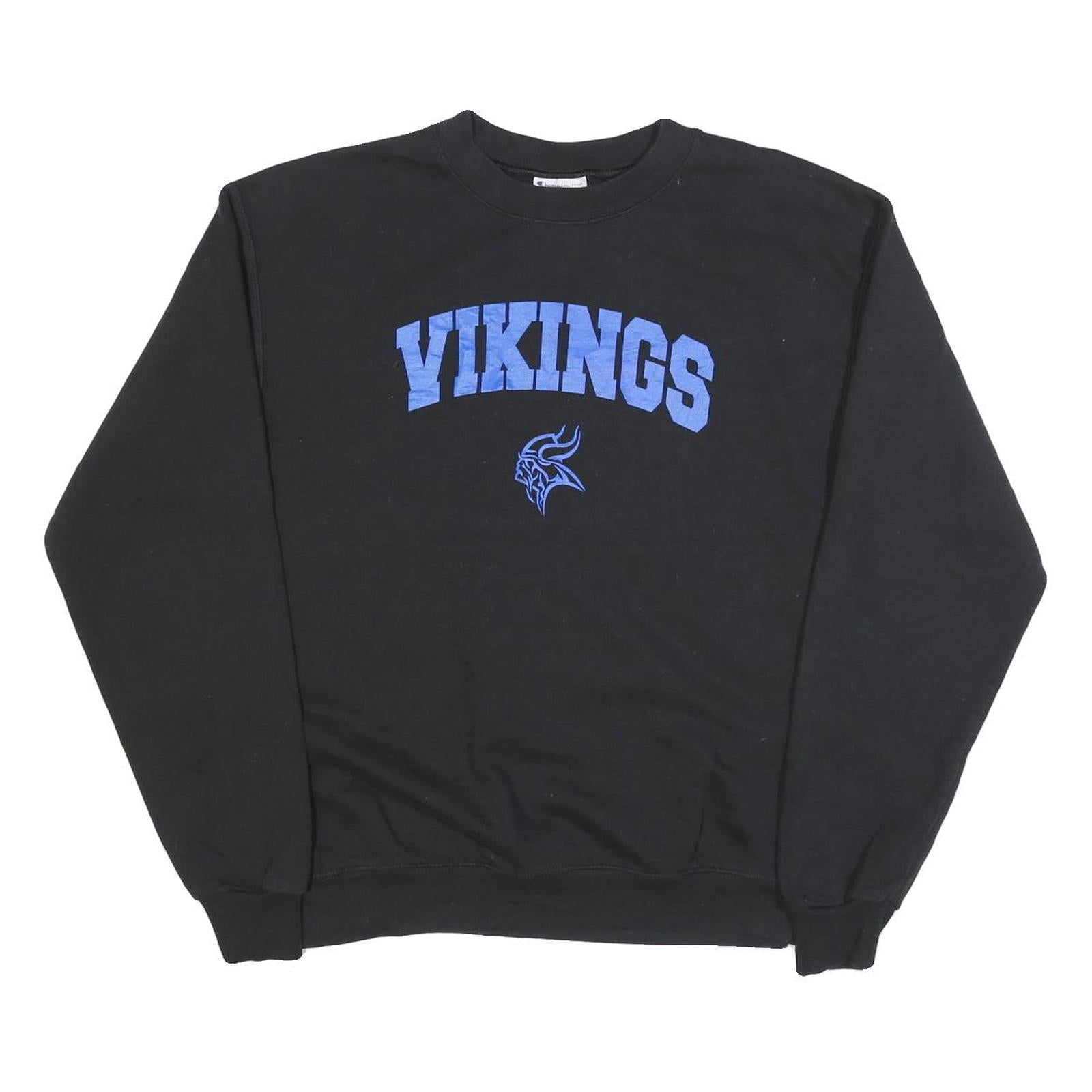 CHAMPION Mens Black Vikings Crew Neck M Cotton Blend Sweatshirt