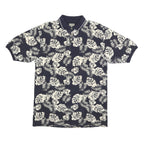 BUGLE BOY Mens Navy & Cream Leaf Print Short Sleeve Polo Shirt L Cotton Blend