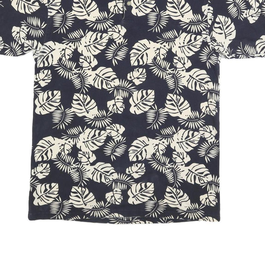 BUGLE BOY Mens Navy & Cream Leaf Print Short Sleeve Polo Shirt L Cotton Blend