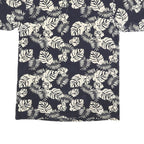 BUGLE BOY Mens Navy & Cream Leaf Print Short Sleeve Polo Shirt L Cotton Blend