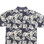 BUGLE BOY Mens Navy & Cream Leaf Print Short Sleeve Polo Shirt L Cotton Blend