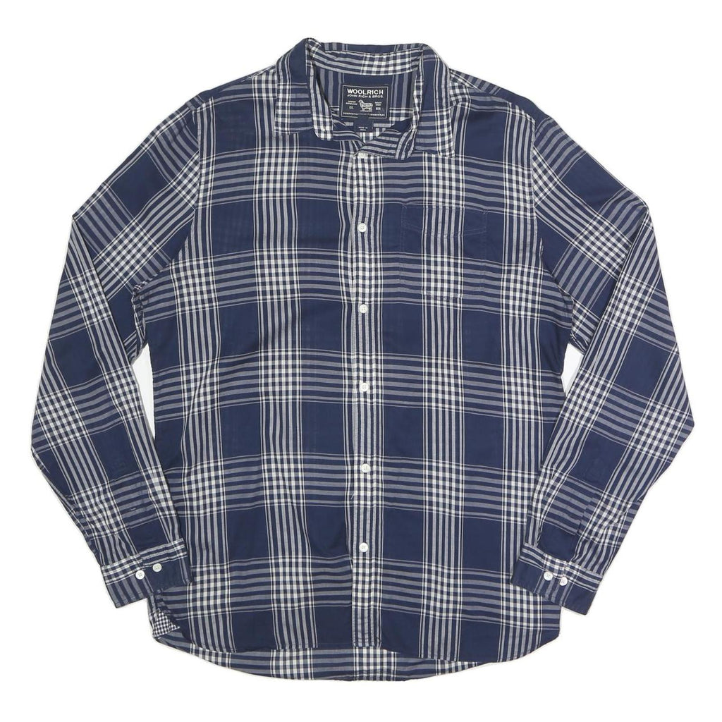 WOOLRICH Mens Blue & White Check Shirt L Lightweight Cotton Long Sleeve Casual