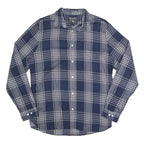 WOOLRICH Mens Blue & White Check Shirt L Lightweight Cotton Long Sleeve Casual