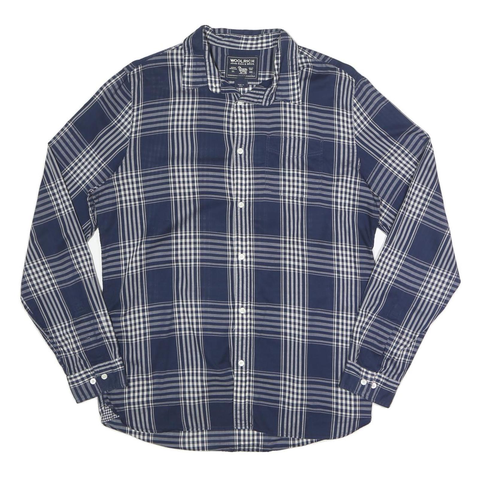 WOOLRICH Mens Blue & White Check Shirt L Lightweight Cotton Long Sleeve Casual