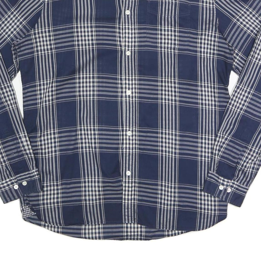 WOOLRICH Mens Blue & White Check Shirt L Lightweight Cotton Long Sleeve Casual