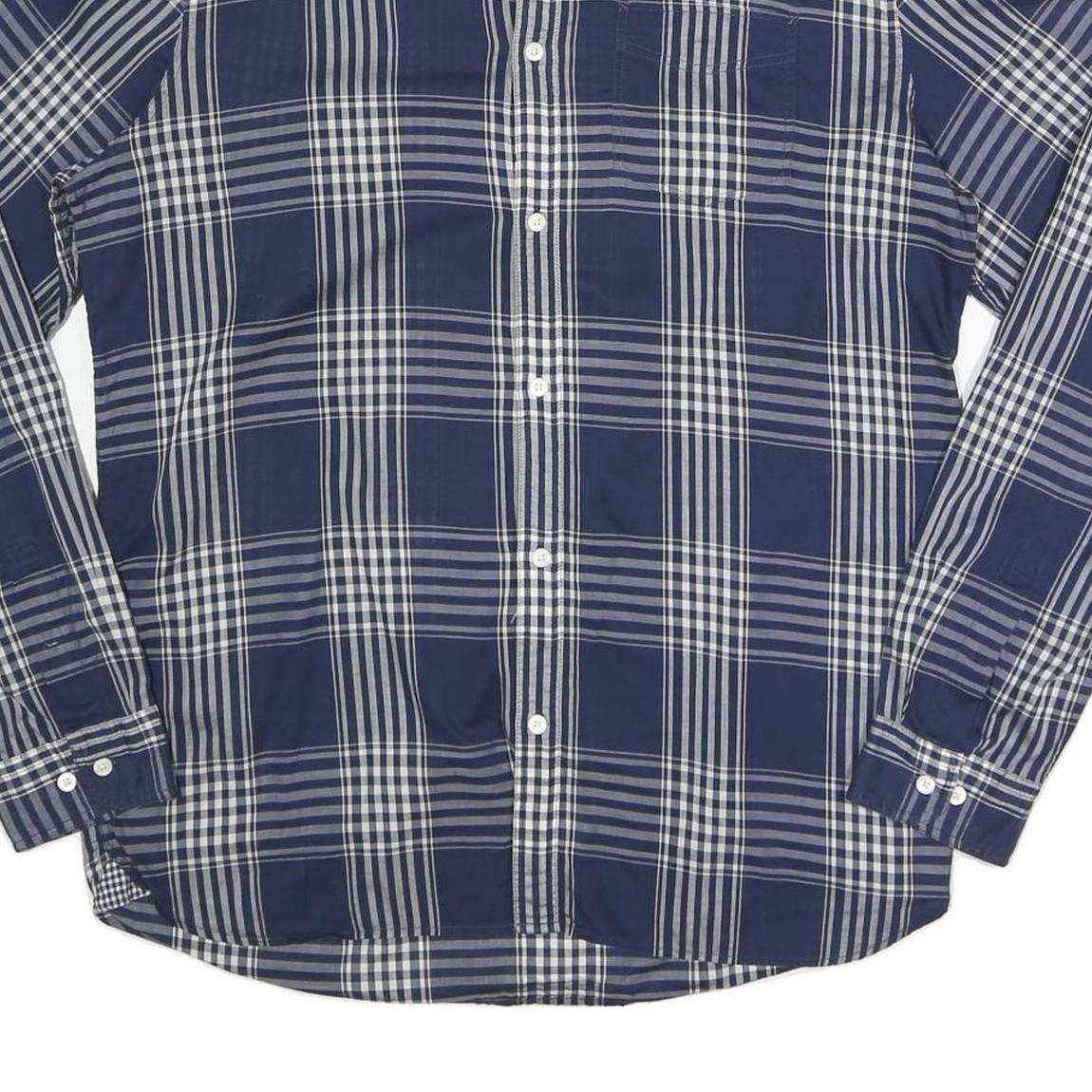 WOOLRICH Mens Blue & White Check Shirt L Lightweight Cotton Long Sleeve Casual