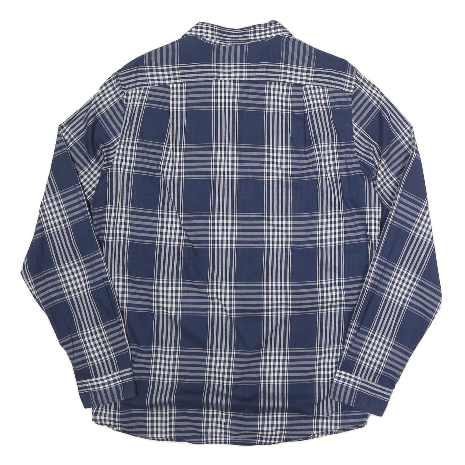 WOOLRICH Mens Blue & White Check Shirt L Lightweight Cotton Long Sleeve Casual