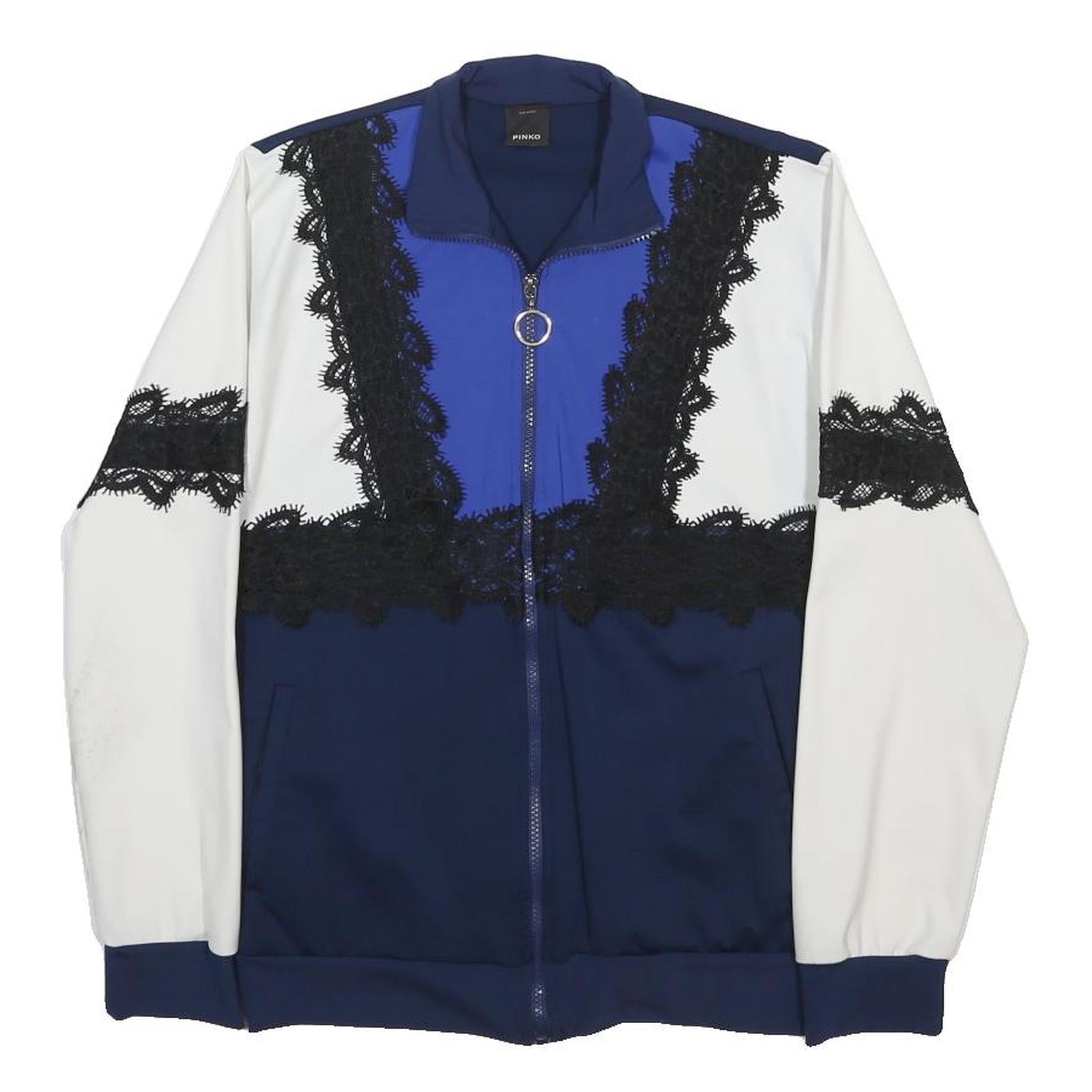 PINKO Womens Blue & White Lace Zip Jacket M Polyamide Blend Casual Sportswear