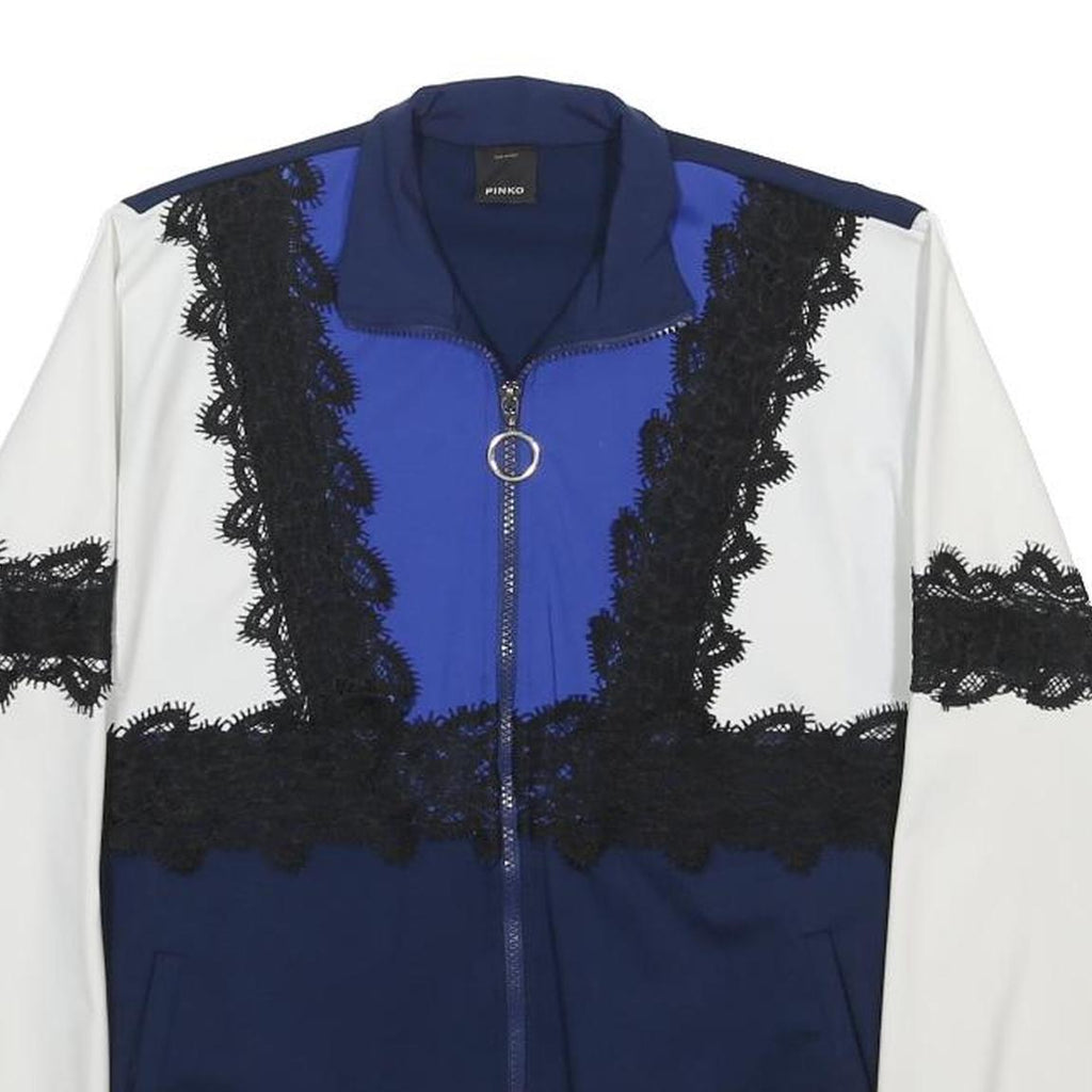 PINKO Womens Blue & White Lace Zip Jacket M Polyamide Blend Casual Sportswear