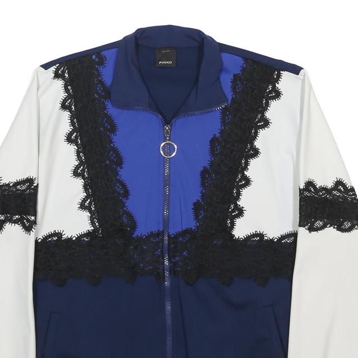 PINKO Womens Blue & White Lace Zip Jacket M Polyamide Blend Casual Sportswear