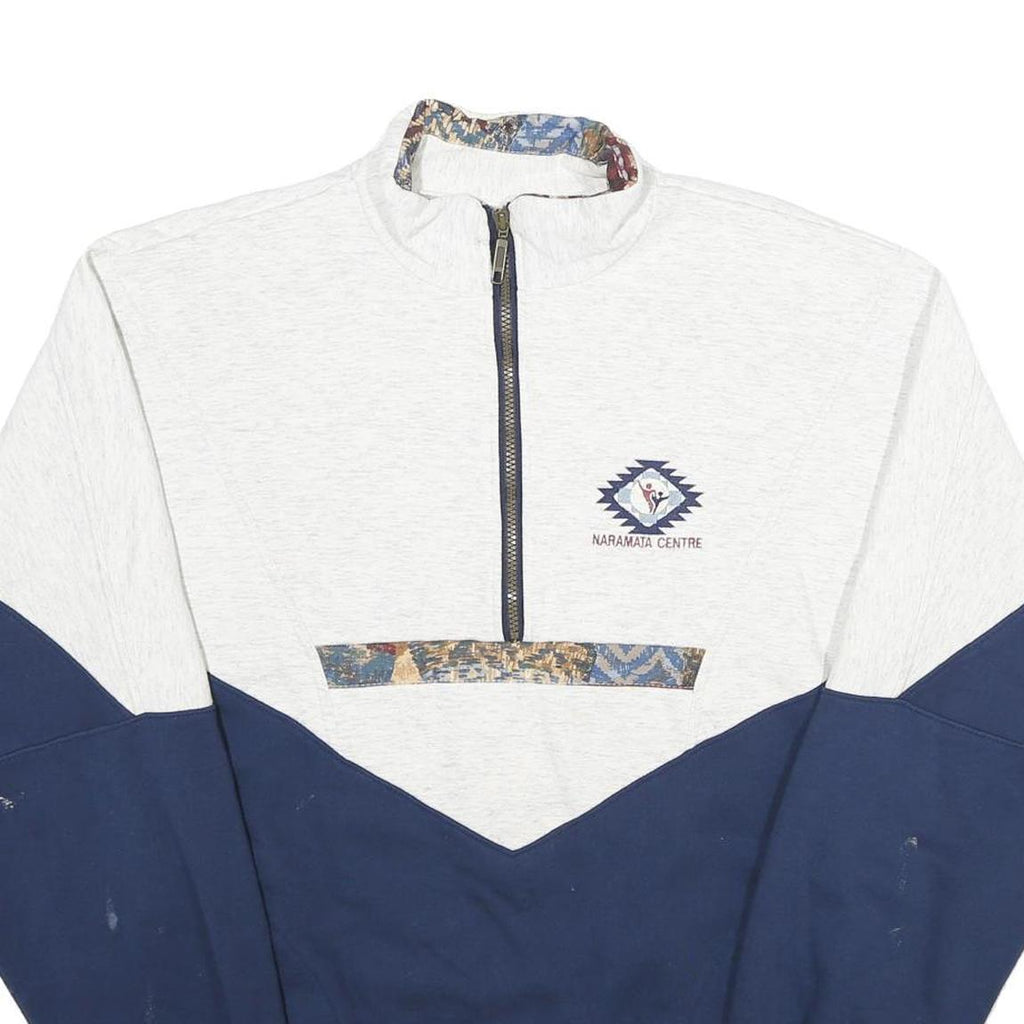 DIN MOE Mens White & Blue Naramata Centre Half Zip XL Cotton Blend Sweatshirt