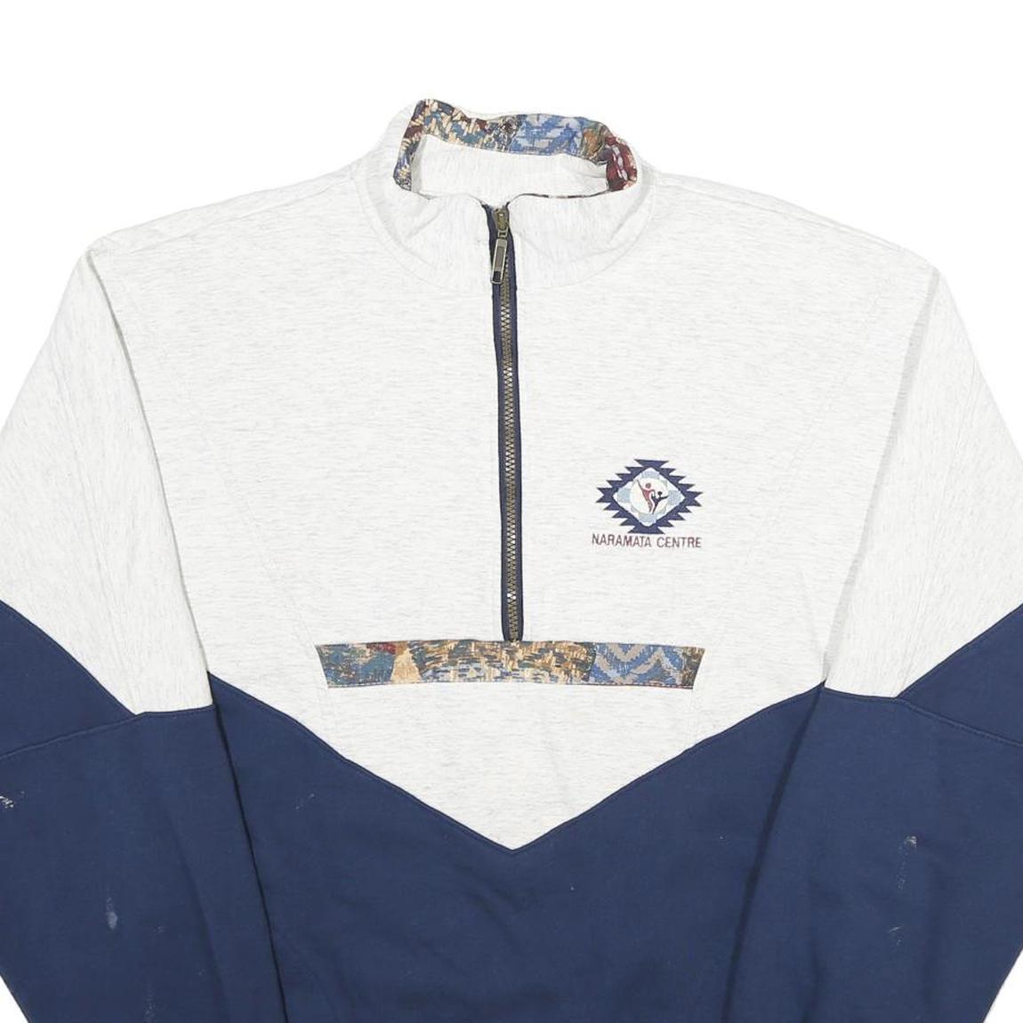 DIN MOE Mens White & Blue Naramata Centre Half Zip XL Cotton Blend Sweatshirt