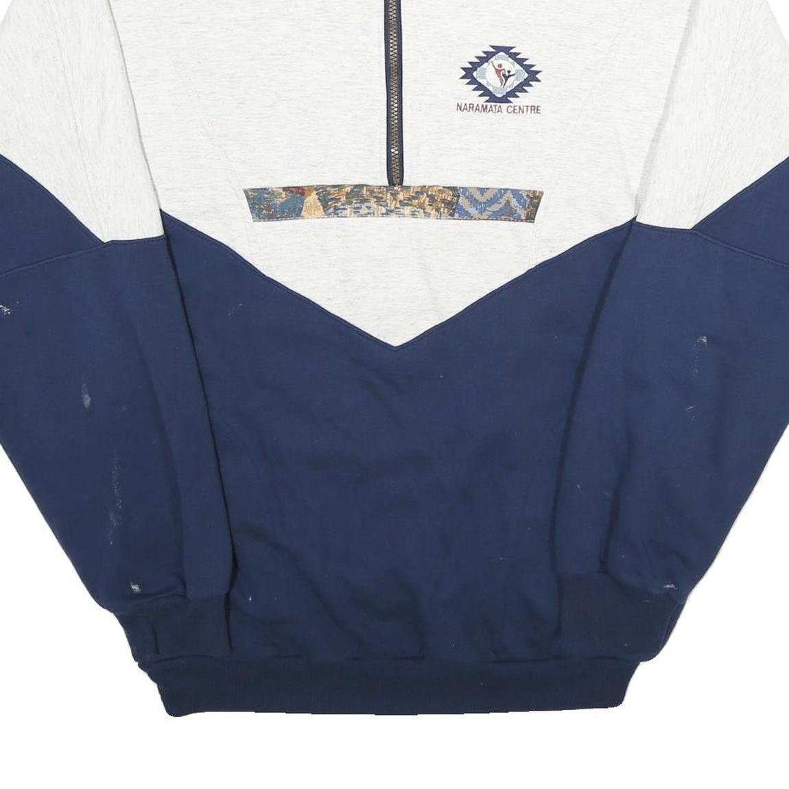 DIN MOE Mens White & Blue Naramata Centre Half Zip XL Cotton Blend Sweatshirt