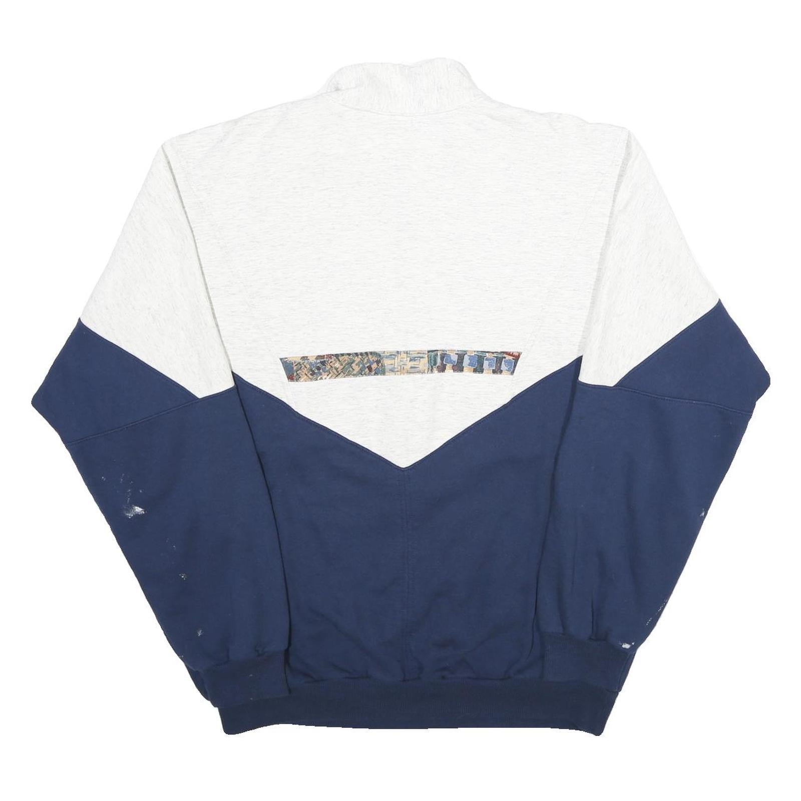 DIN MOE Mens White & Blue Naramata Centre Half Zip XL Cotton Blend Sweatshirt