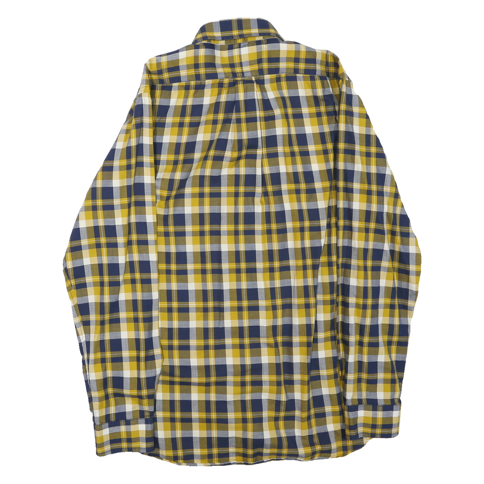 POLO RALPH LAUREN Mens Yellow & Navy Check Shirt M Classic Cotton Blend Long