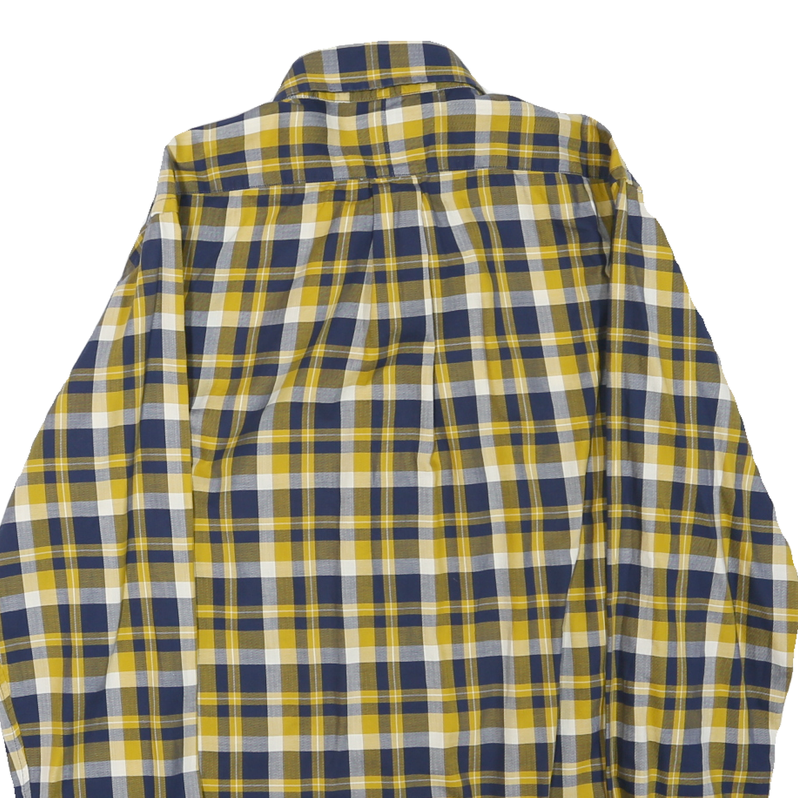 POLO RALPH LAUREN Mens Yellow & Navy Check Shirt M Classic Cotton Blend Long