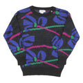 FABE Womens Black Blue & Pink Abstract Patterned Jumper Round Neck Chunky Knit S