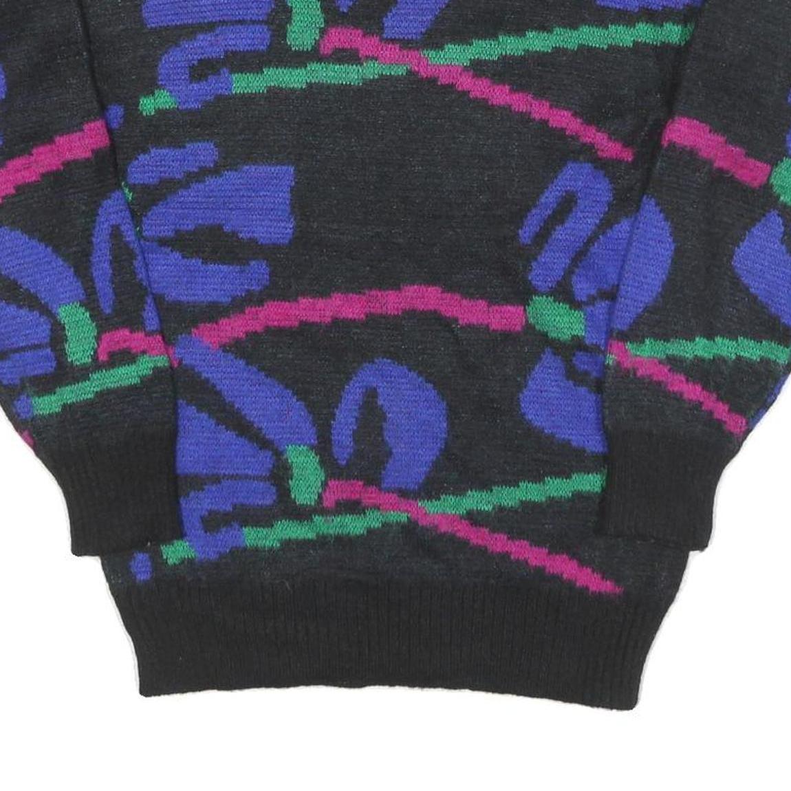 FABE Womens Black Blue & Pink Abstract Patterned Jumper Round Neck Chunky Knit S
