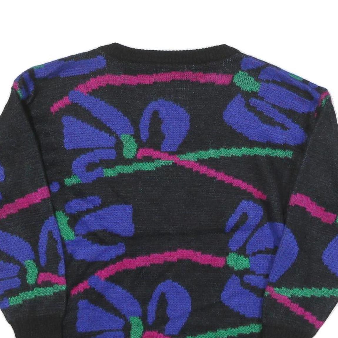 FABE Womens Black Blue & Pink Abstract Patterned Jumper Round Neck Chunky Knit S