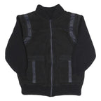 Mens Black Polyester Blend Zip Jacket S Ribbed Collar Rib Knit Pockets
