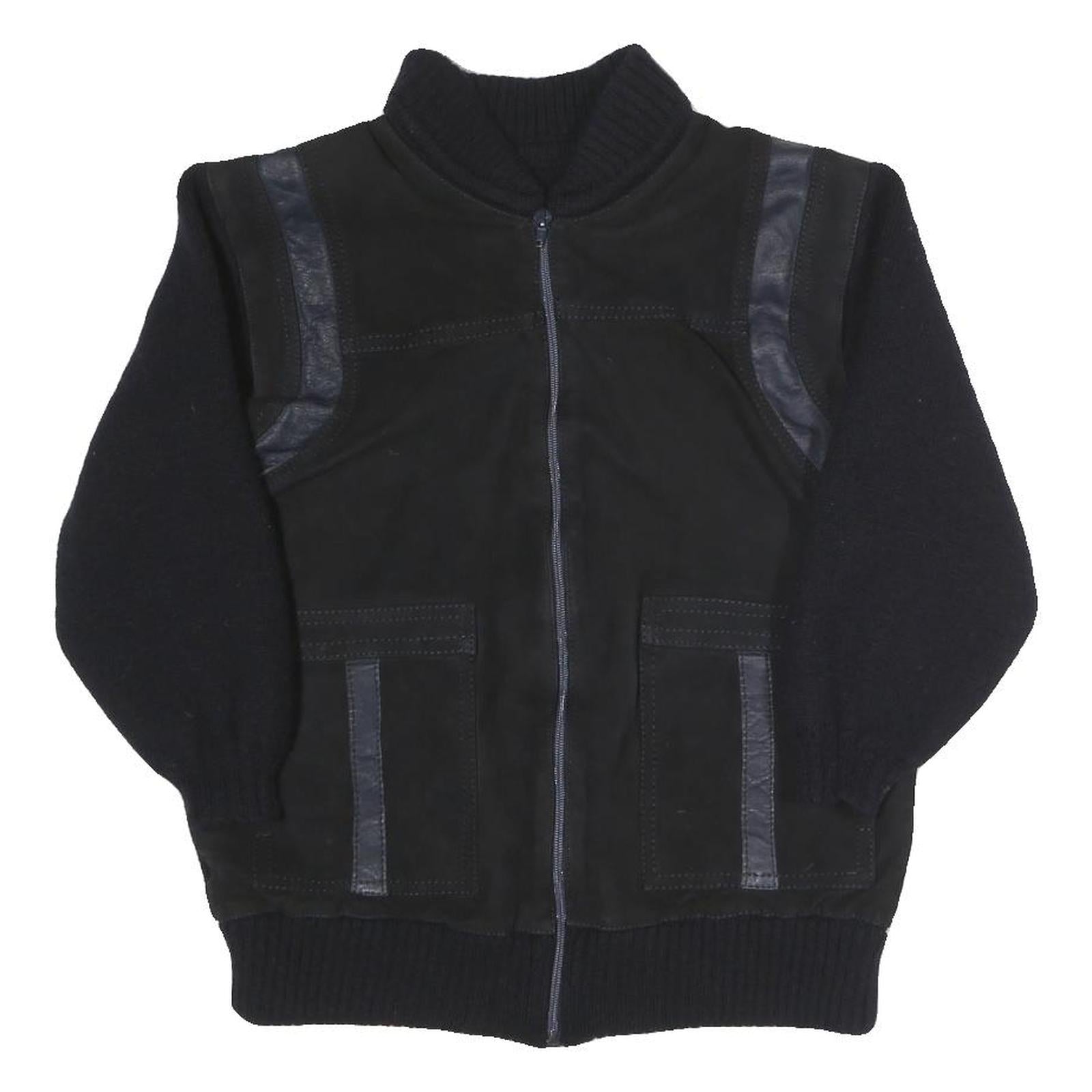 Mens Black Polyester Blend Zip Jacket S Ribbed Collar Rib Knit Pockets