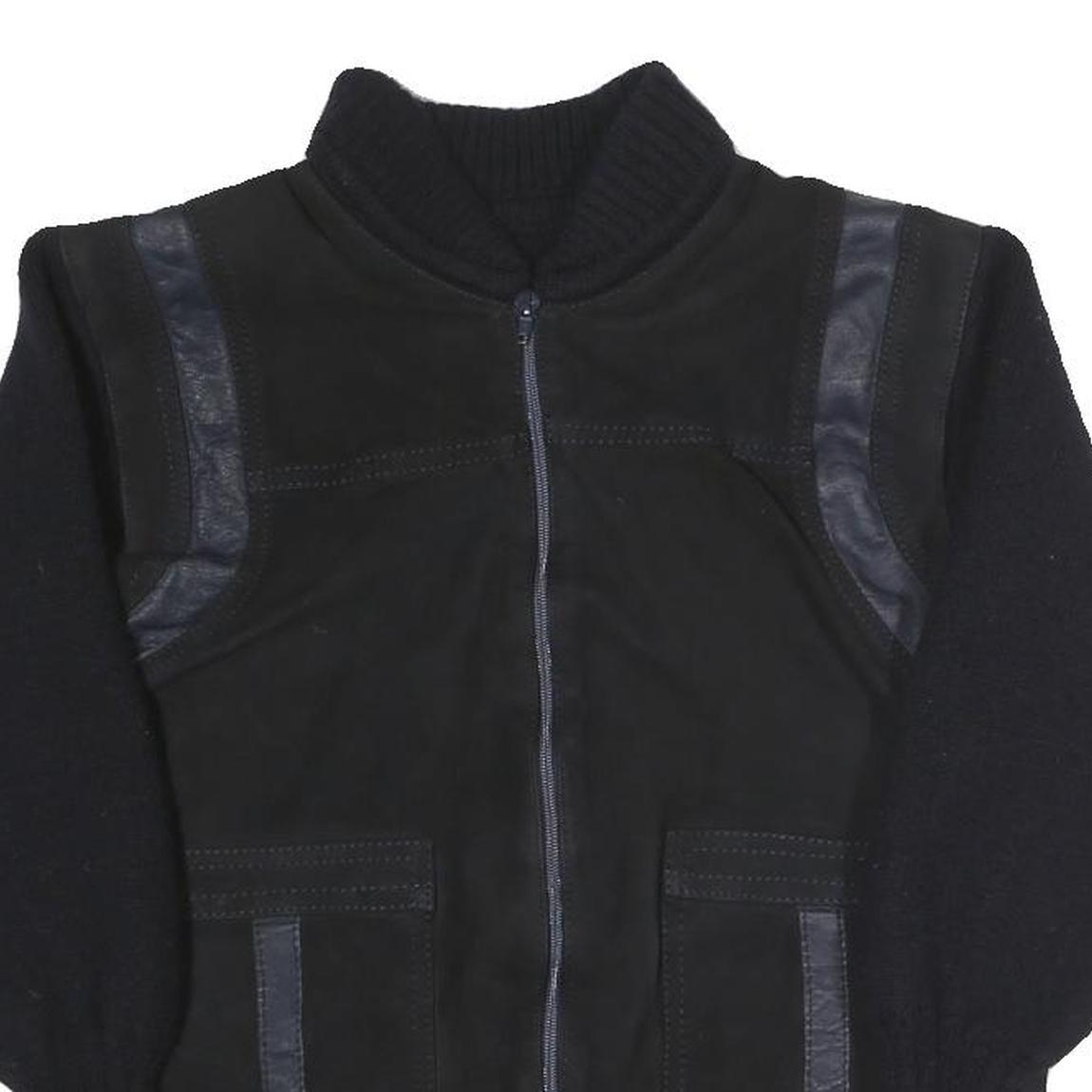 Mens Black Polyester Blend Zip Jacket S Ribbed Collar Rib Knit Pockets