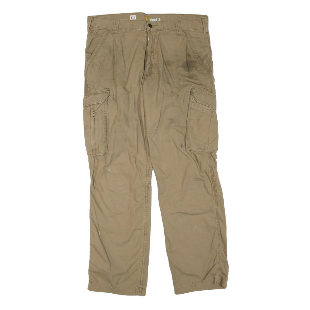 CARHARTT Mens Cotton Blend Beige Regular Straight Cargo Trousers W36 L32 Durable