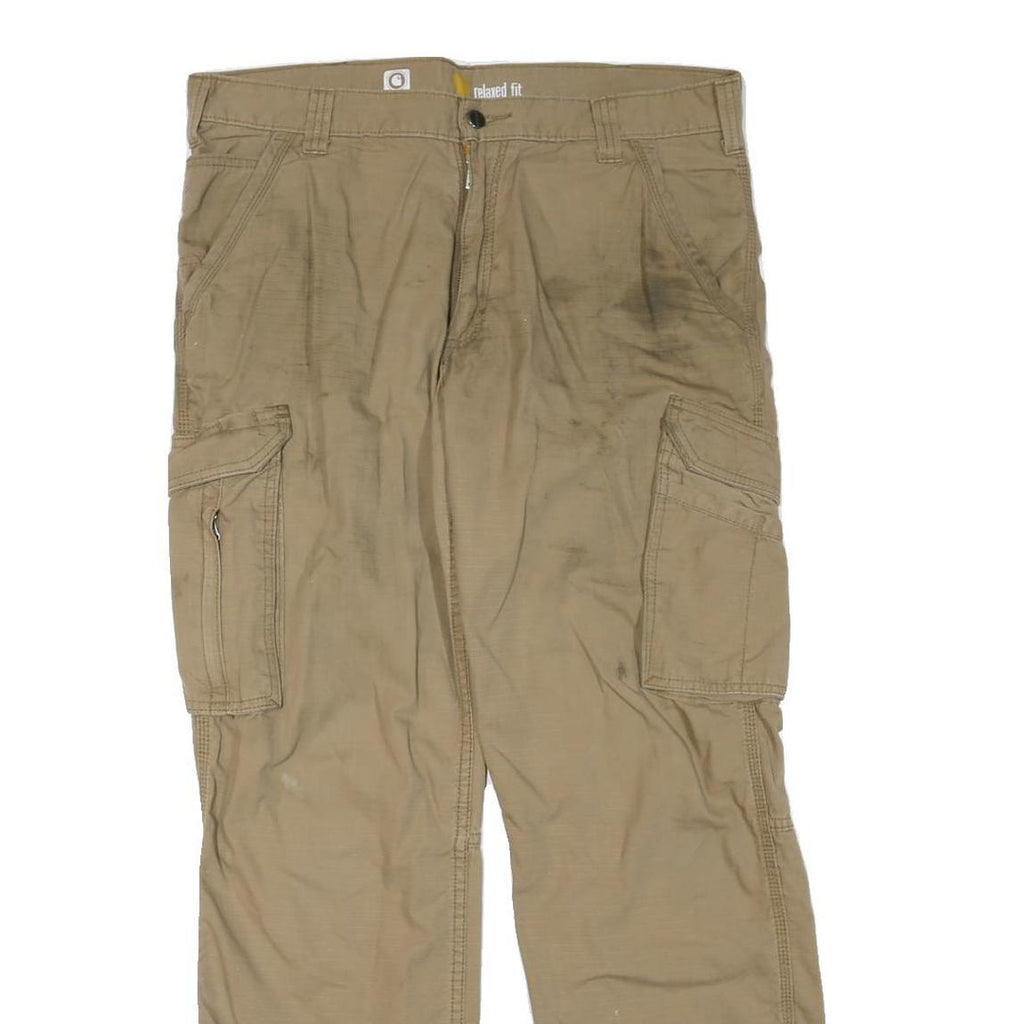 CARHARTT Mens Cotton Blend Beige Regular Straight Cargo Trousers W36 L32 Durable