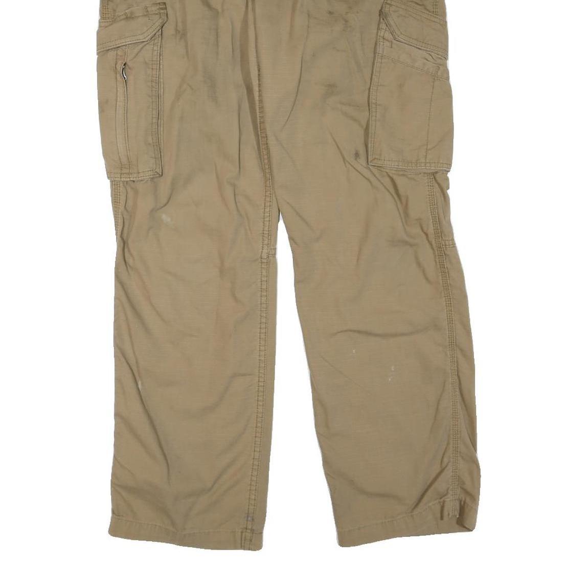 CARHARTT Mens Cotton Blend Beige Regular Straight Cargo Trousers W36 L32 Durable