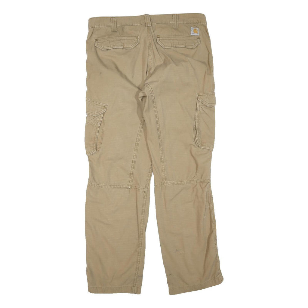 CARHARTT Mens Cotton Blend Beige Regular Straight Cargo Trousers W36 L32 Durable