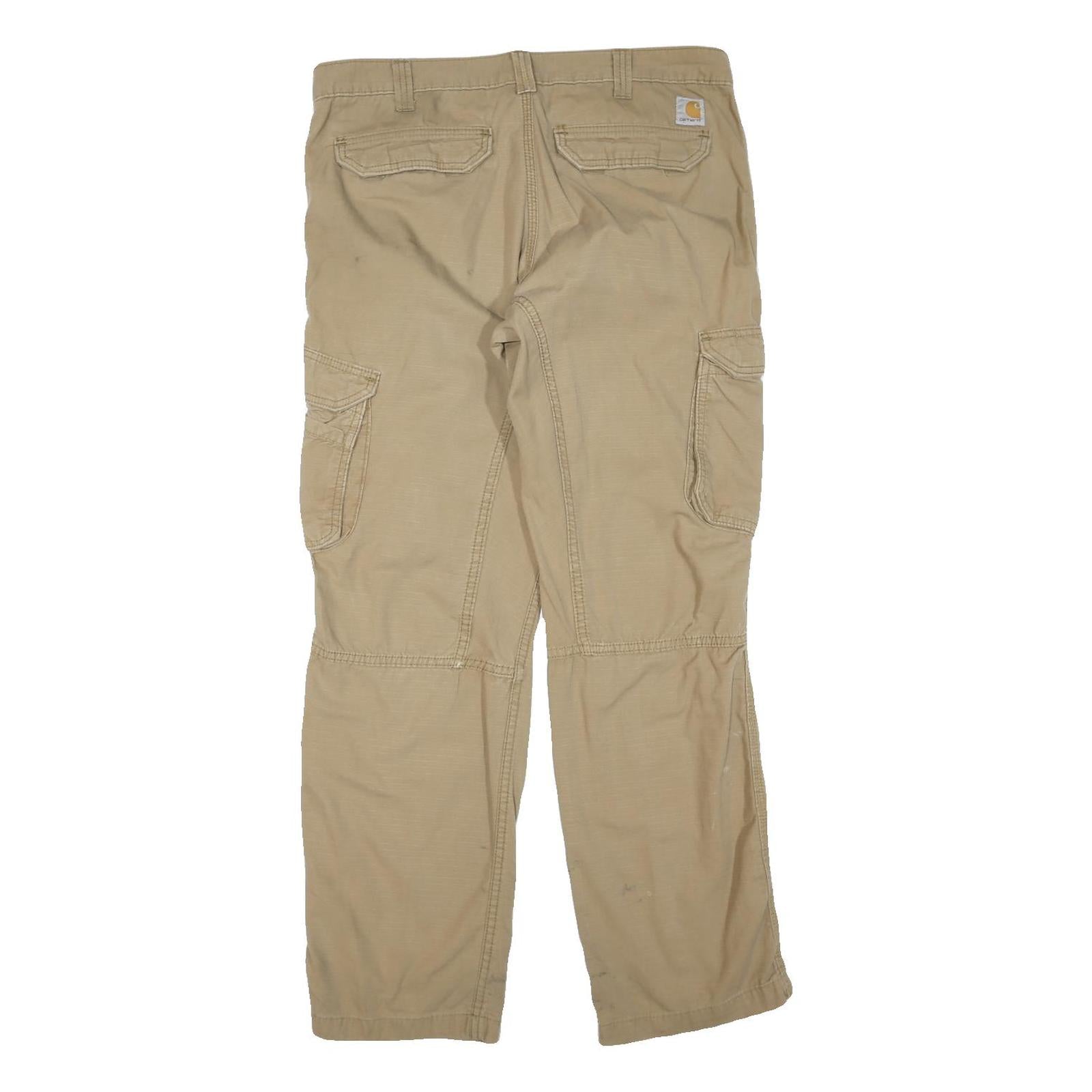 CARHARTT Mens Cotton Blend Beige Regular Straight Cargo Trousers W36 L32 Durable