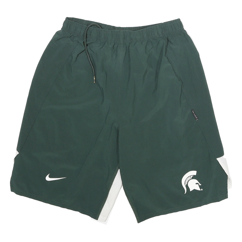 NIKE Mens Shorts Green & White Sports Casual S W24 Spartan Logo Polyester Blend