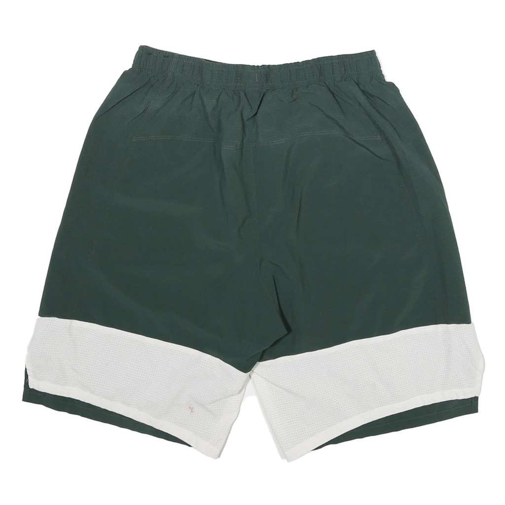 NIKE Mens Shorts Green & White Sports Casual S W24 Spartan Logo Polyester Blend