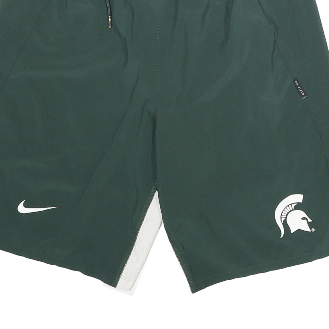 NIKE Mens Shorts Green & White Sports Casual S W24 Spartan Logo Polyester Blend