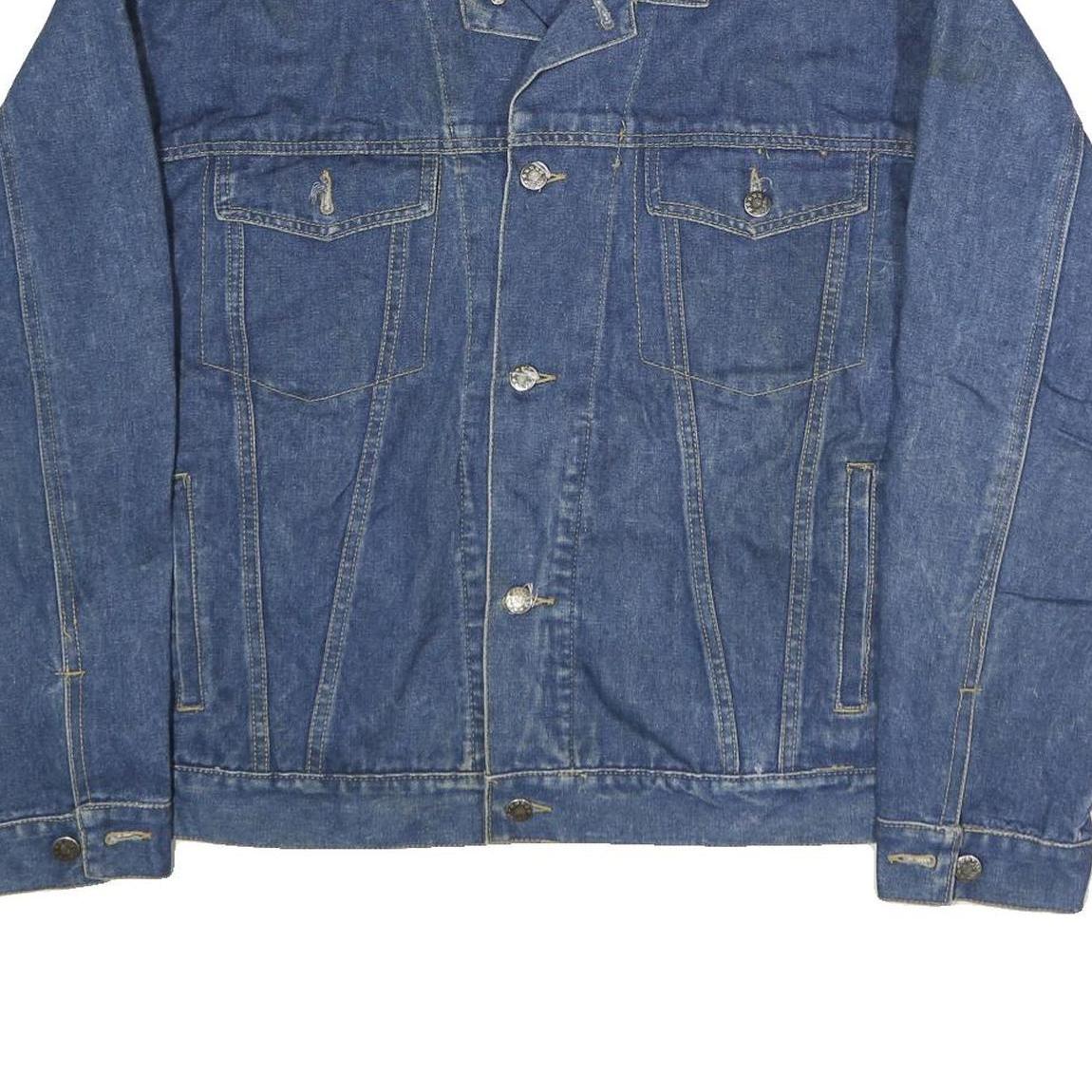 NO STRINGS ATTACHED Mens Blue Denim Jacket L Cotton Classic Button Closure