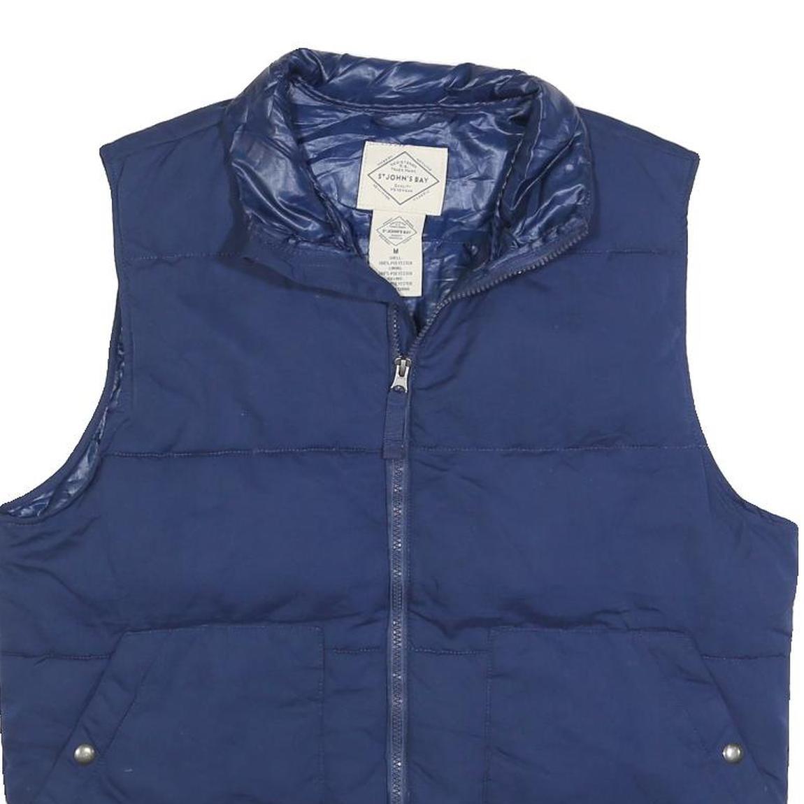ST JOHNS BAY Womens Blue Puffer Jacket M Polyester Blend Zip Sleeveless