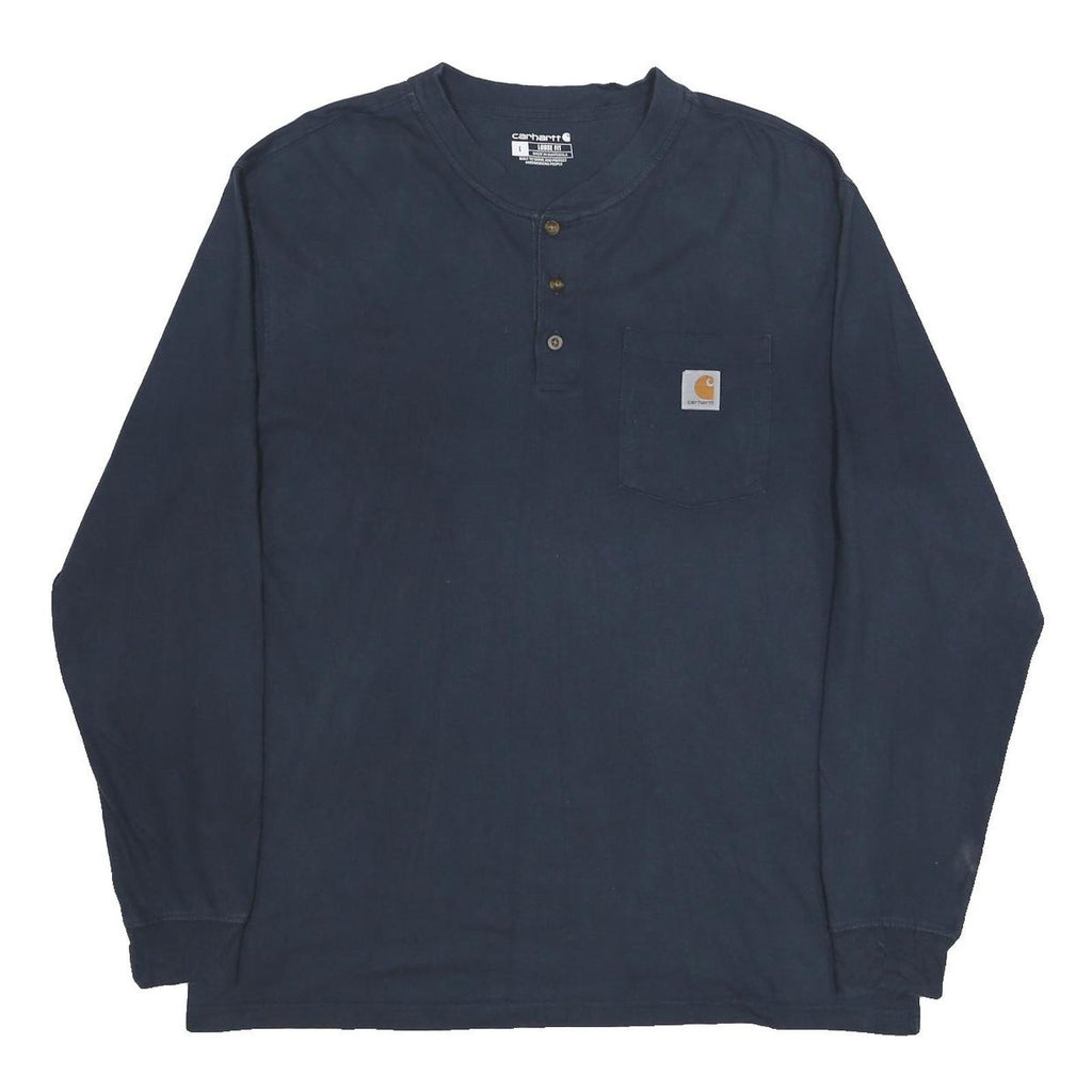 CARHARTT Mens Blue Loose Long Sleeve Henley Neck Logo Pocket L