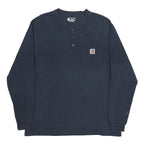 CARHARTT Mens Blue Loose Long Sleeve Henley Neck Logo Pocket L