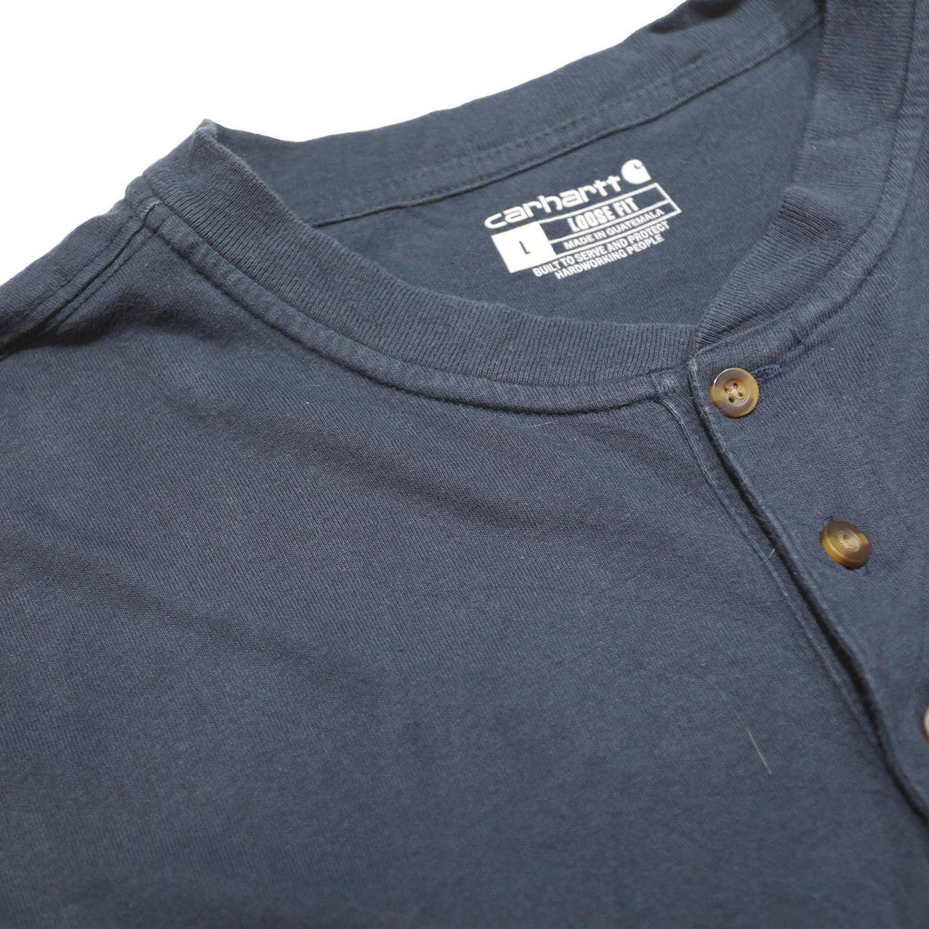 CARHARTT Mens Blue Loose Long Sleeve Henley Neck Logo Pocket L