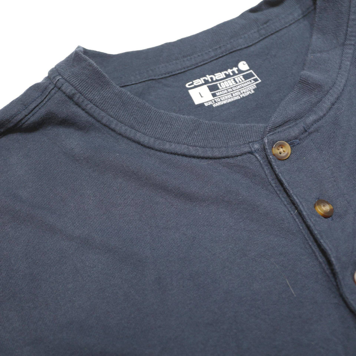 CARHARTT Mens Blue Loose Long Sleeve Henley Neck Logo Pocket L