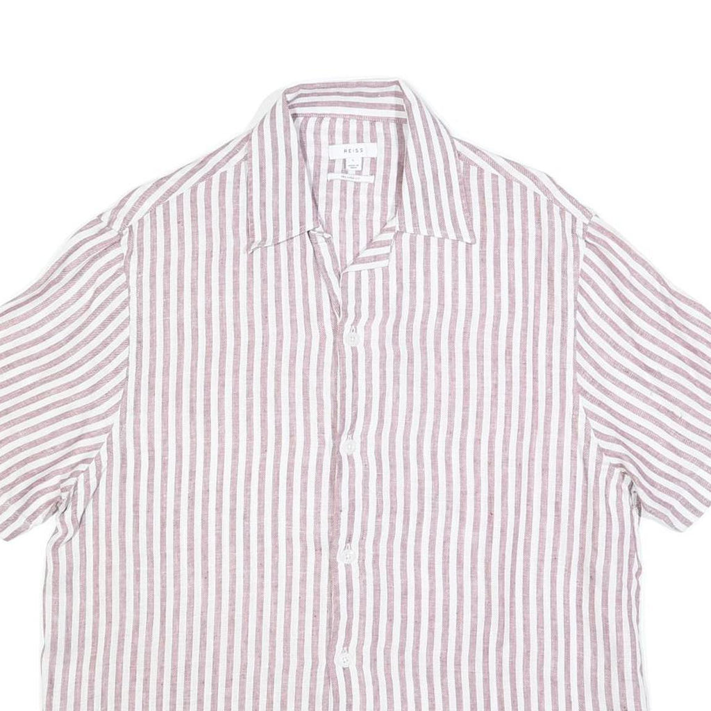REISS Mens Pink & White Stripe Linen Shirt L Lightweight Summer Casual