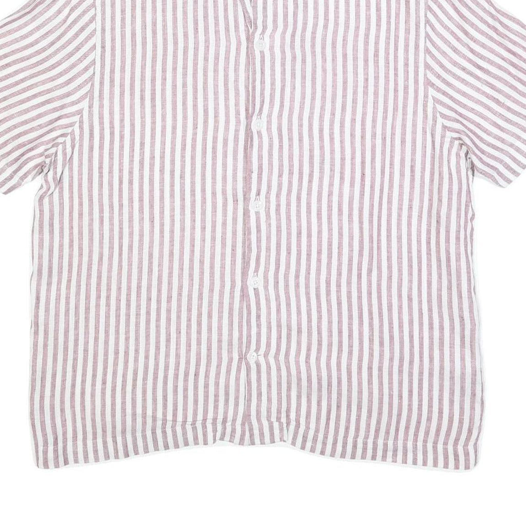 REISS Mens Pink & White Stripe Linen Shirt L Lightweight Summer Casual