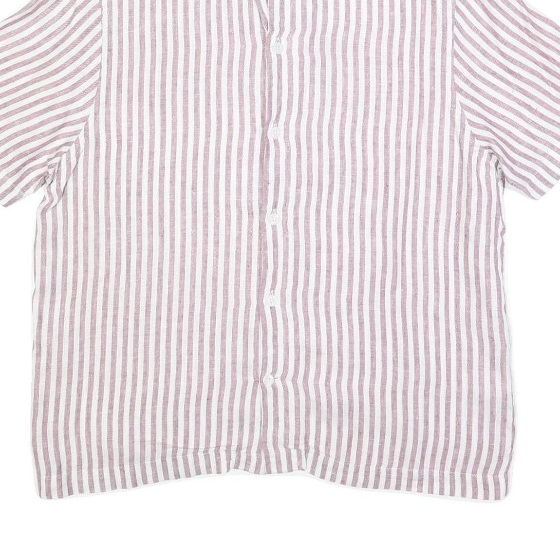 REISS Mens Pink & White Stripe Linen Shirt L Lightweight Summer Casual
