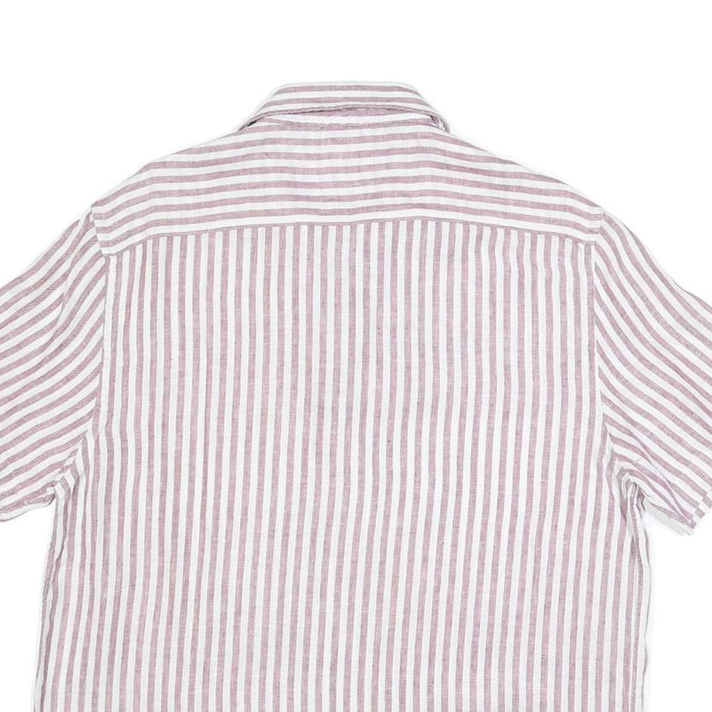 REISS Mens Pink & White Stripe Linen Shirt L Lightweight Summer Casual