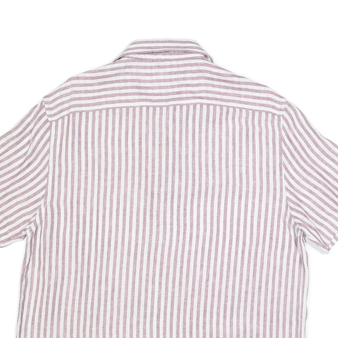 REISS Mens Pink & White Stripe Linen Shirt L Lightweight Summer Casual
