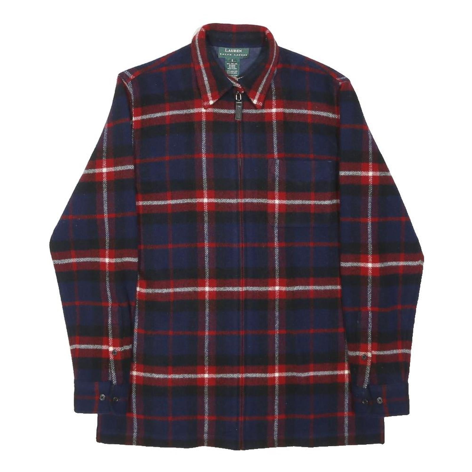 LAUREN RALPH LAUREN Womens Blue & Red Wool Zip Jacket S Check Classic