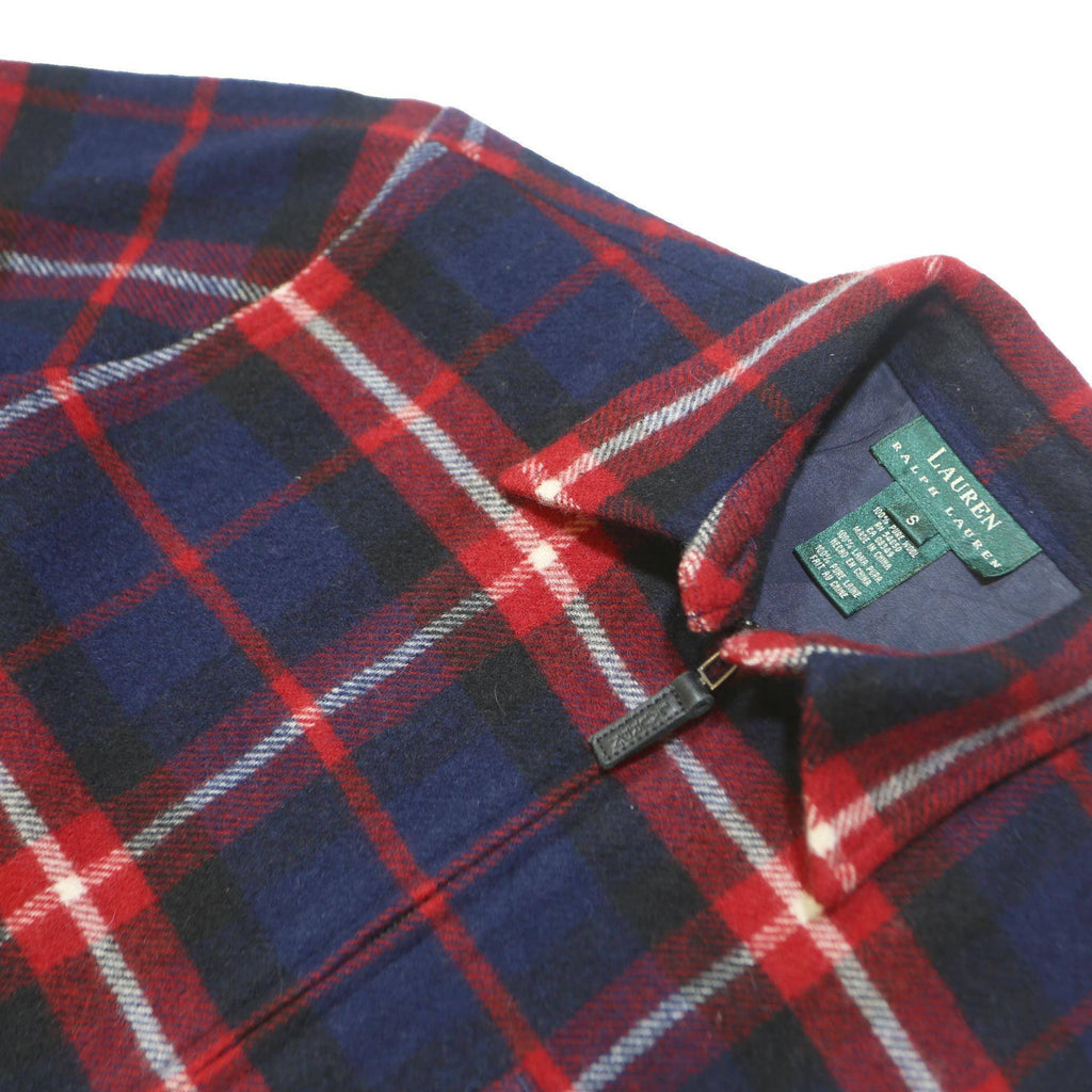 LAUREN RALPH LAUREN Womens Blue & Red Wool Zip Jacket S Check Classic